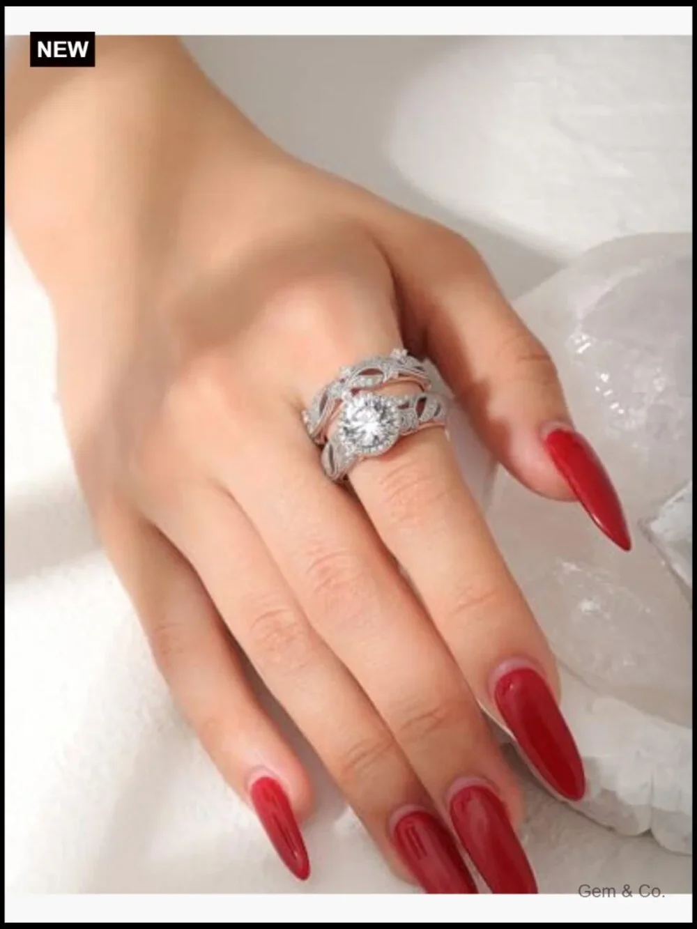 4CT Openwork Wedding Ring Set 925 Sterling Silver Halo Engagement Band